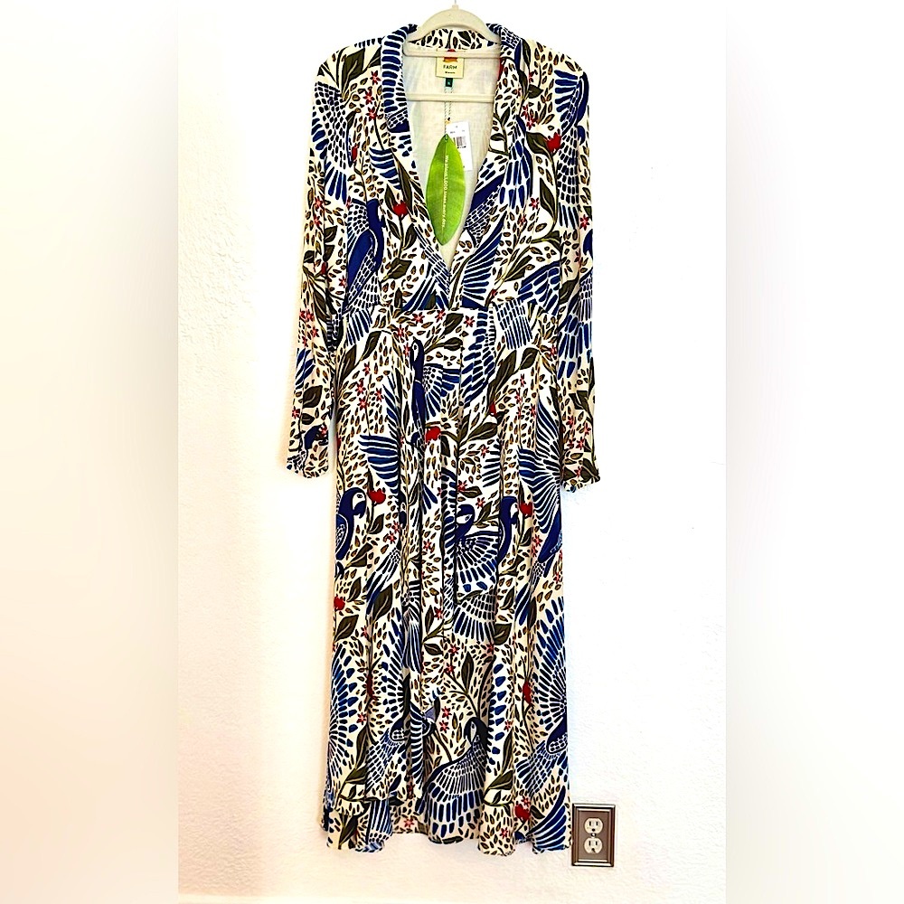 FARM Rio Blue, Green & White Bird-Print Maxi Dress - Picture 3 of 6